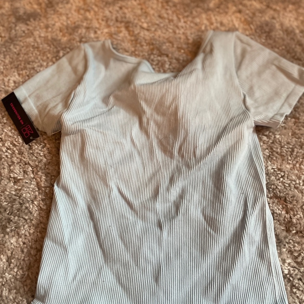 Light Blue Ribbed Women's Top - Picture 2 of 4